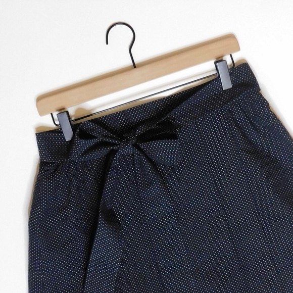 TIBI Navy Blue & White Pleated Swiss Dot Skirt Tie Waist Polka Dot Size 10 - Picture 5 of 13